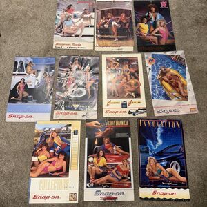 Lot of 9 Vintage Snap-On Tools Pin Up Girl Shop Calendars 1984-1993